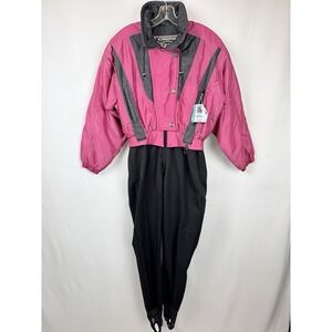 Vintage OSSI Ski Suit Womens 10 Schoeller One Piece Pink Black Après Ski‎ Rare